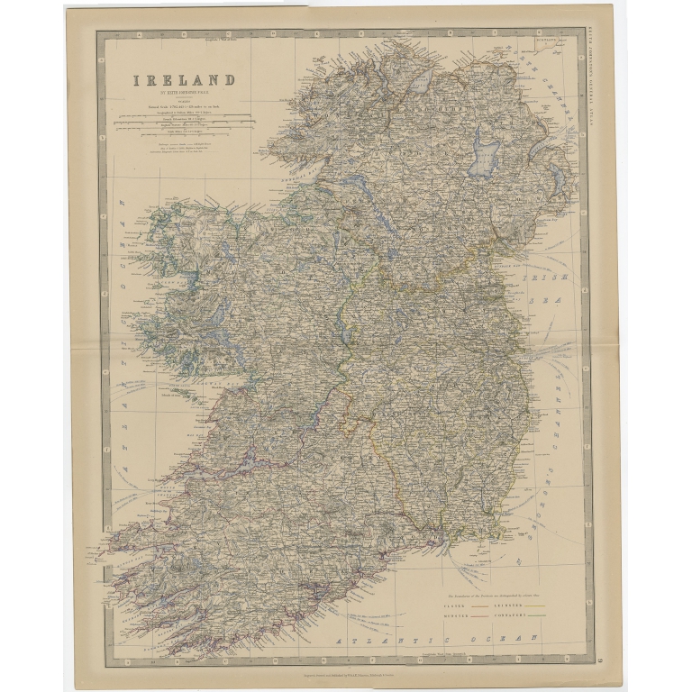 Antique Map of Ireland by Johnston (1882)