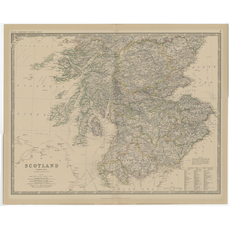 Antique Map of Southern Scotland by Johnston (1882)
