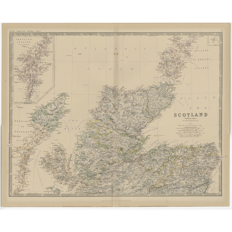 Antique Map of Northern Scotland by Johnston (1882)