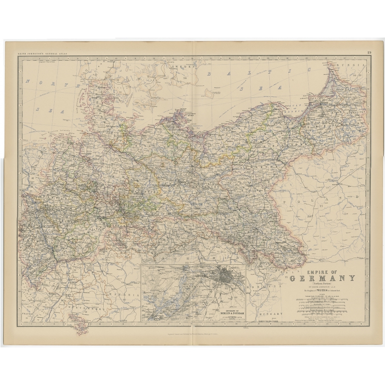 Antique Map of the German Empire by Johnston (1882)