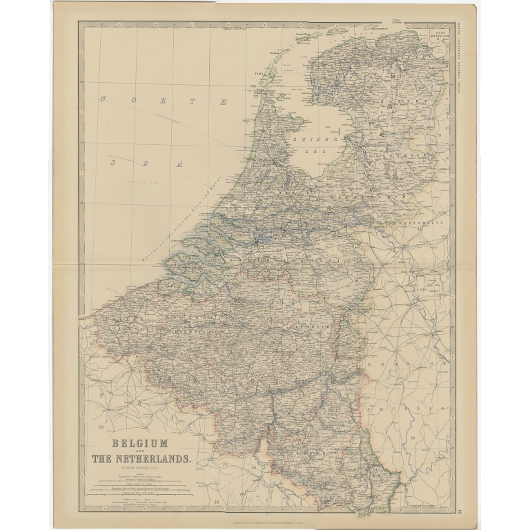 Antique Map of Belgium and the Netherlands by Johnston (1882)