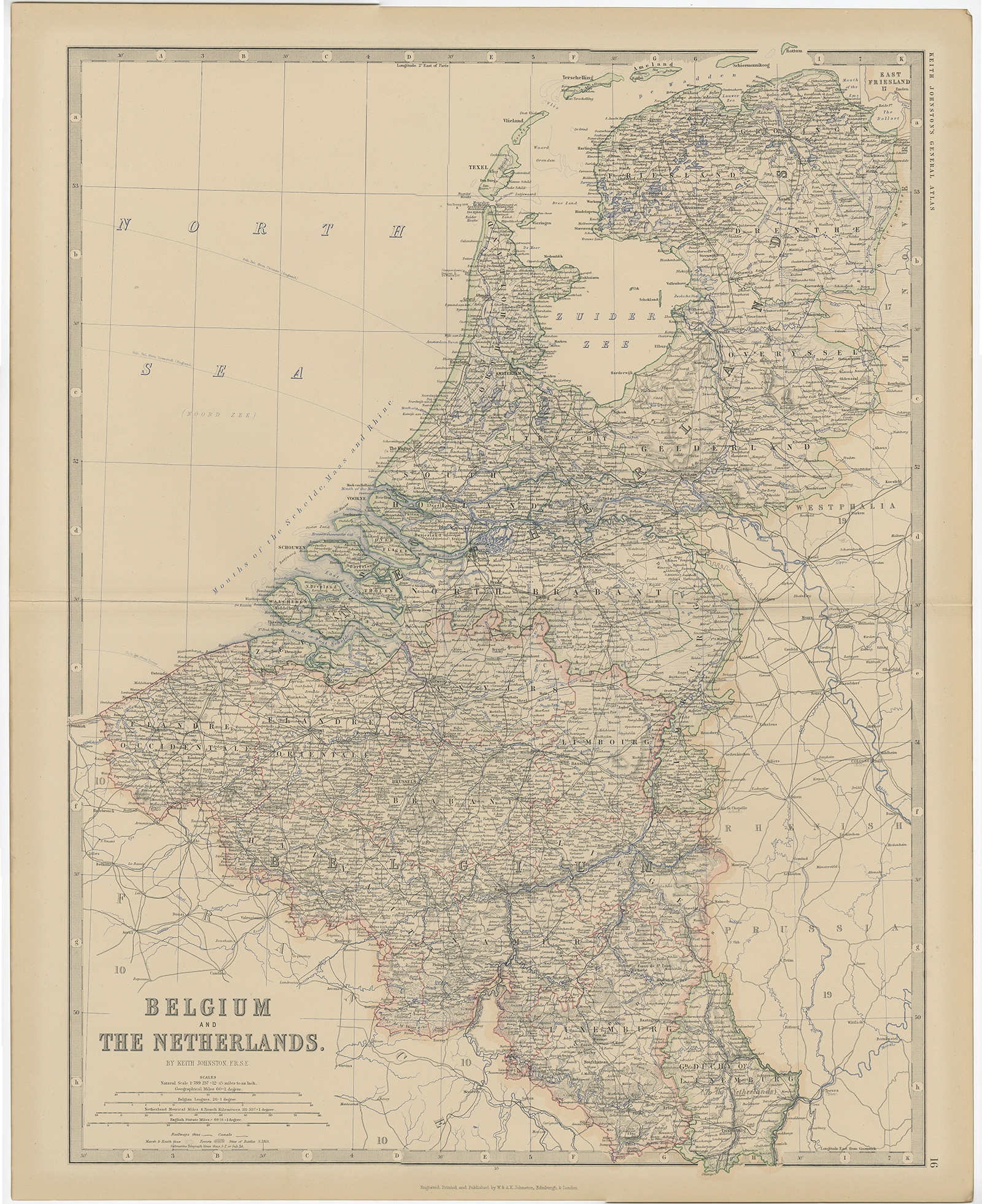 Antique Map of Belgium and the Netherlands by Johnston (1882)