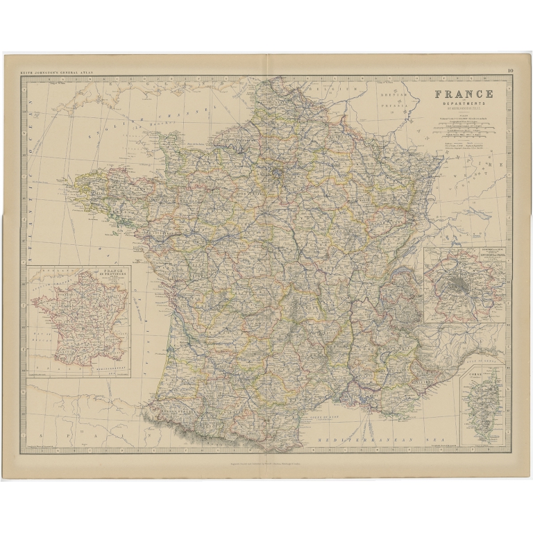 Antique Map of France by Johnston (1882)