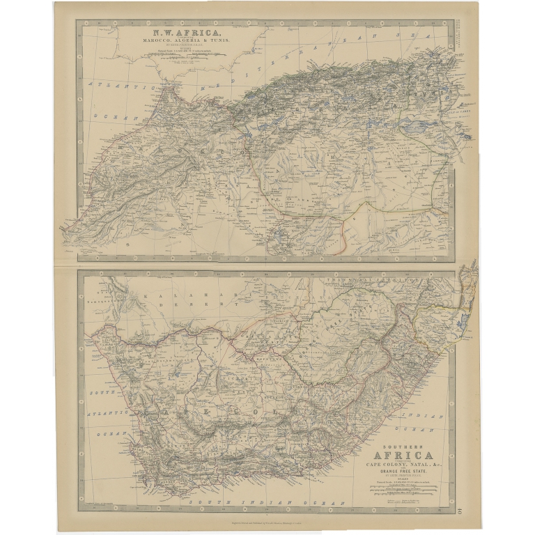 Antique Map of North and South Africa by Johnston (1882)