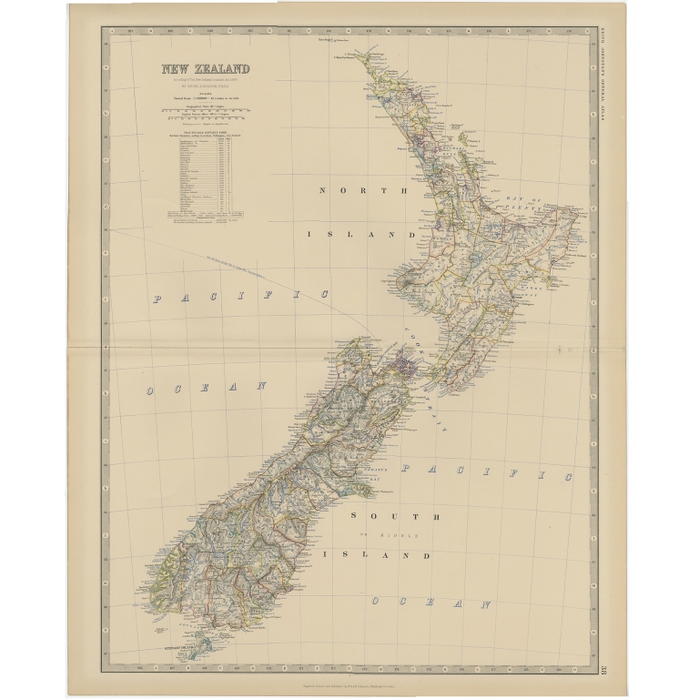 Antique Map of New Zealand by Johnston (1882)