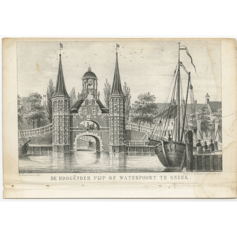 Antique Print of the 'Waterpoort' of Sneek by Mieling (c.1860)