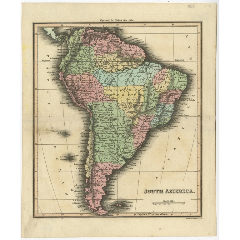 Antique Map of South America by Walker (1816)