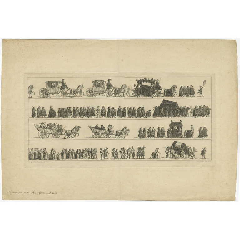 Antique Print of Funerals in Holland by Fokke (1776)