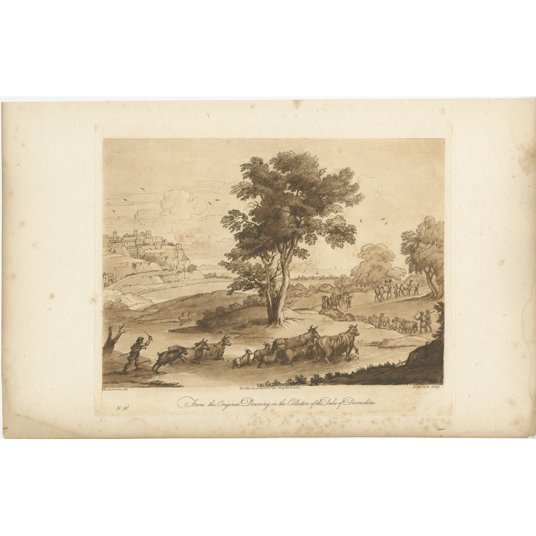 Pl. 96 Antique Print of a Landscape with Cattle by Earlom (1819)