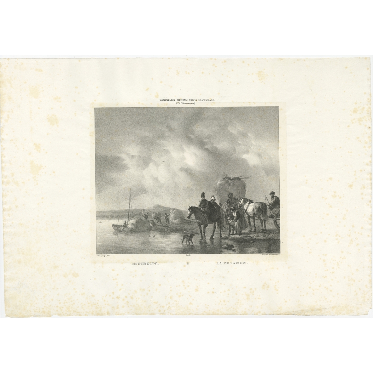 Antique Print of Haymaking made after Wouwerman (c.1828)