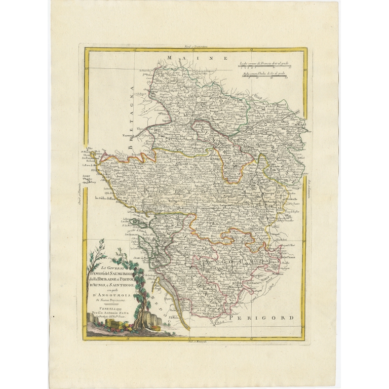 Antique Map of the Region of Poitou and Saintonge by Zatta (1779)