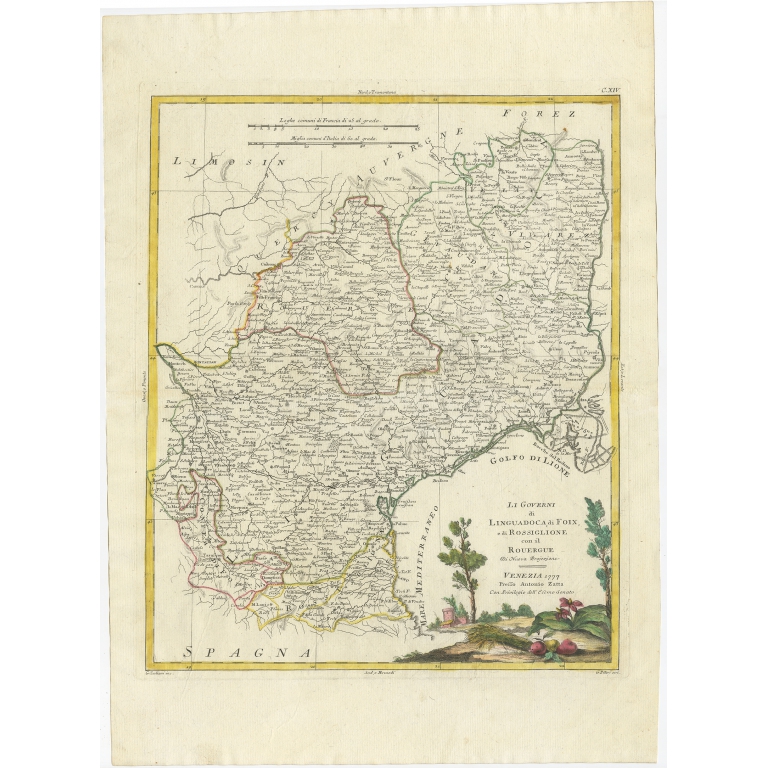 Antique Map of the Region of Languedoc, Foix, Roussillon and Rouergue by Zatta (1779)