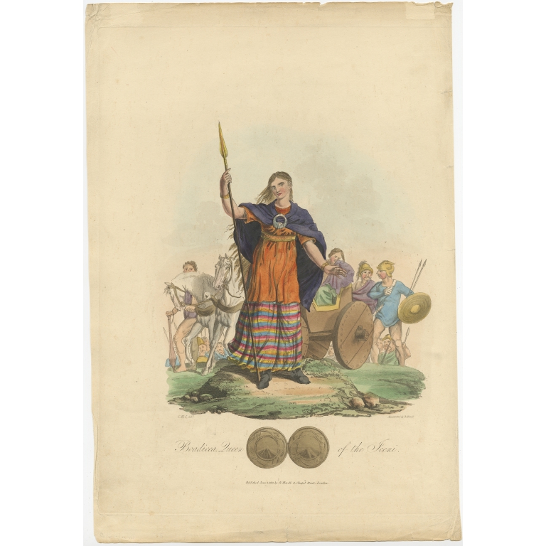 Antique Print of Boudica by Havell (1815)