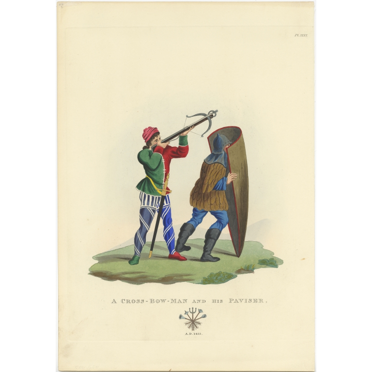 Antique Print of Crossbowman by Meyrick (1842)