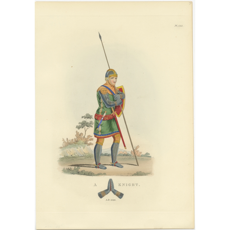 Antique Print of a Knight by Meyrick (1842)