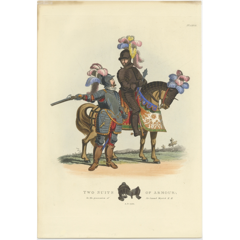 Antique Print of Suits of Armour by Meyrick (1842)