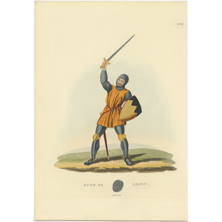 Antique Print of Sir Eudo de Arsic by Meyrick (1842)
