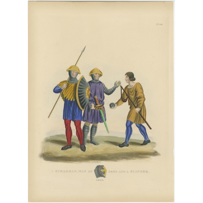 Antique Print of a Spearman by Meyrick (1842)