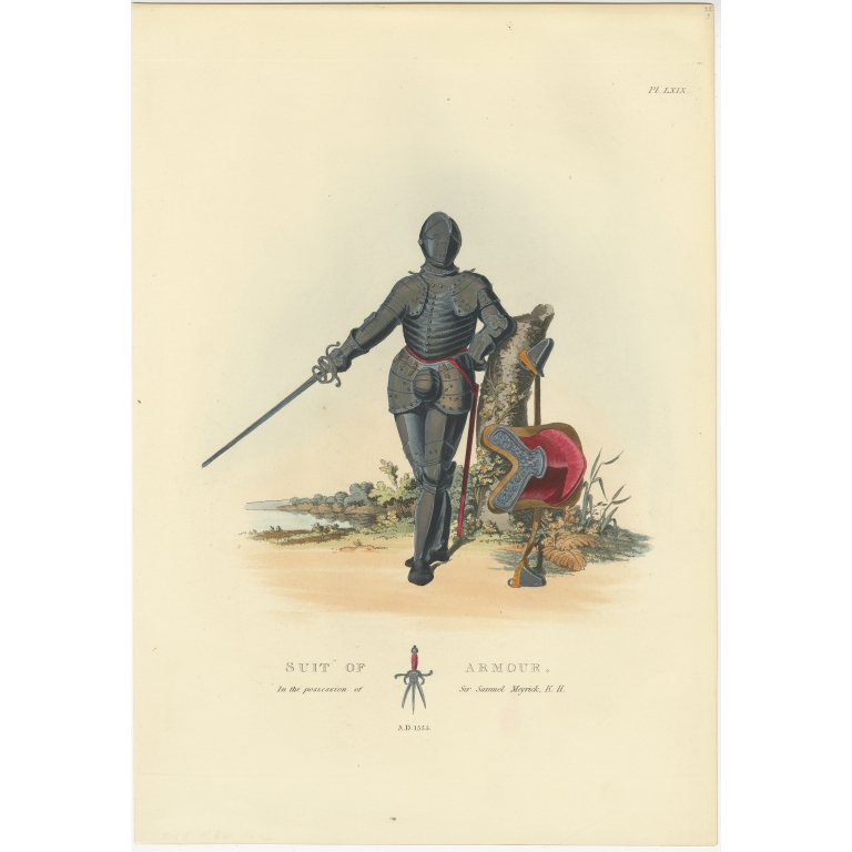 Antique Print of a Knight by Meyrick (1842)