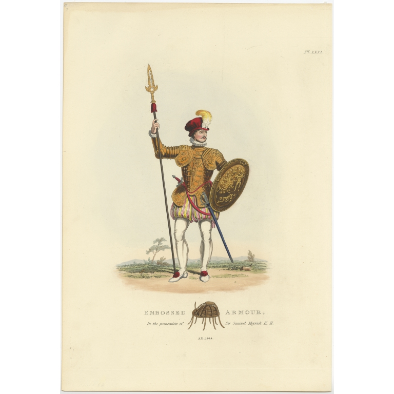 Antique Print of Embossed Armour by Meyrick (1842)
