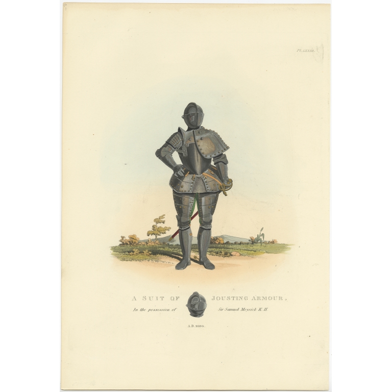 Antique Print of Jousting Armour by Meyrick (1842)