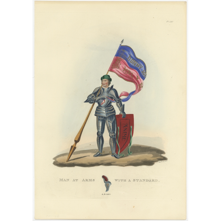 Antique Print of a Man at Arms by Meyrick (1842)