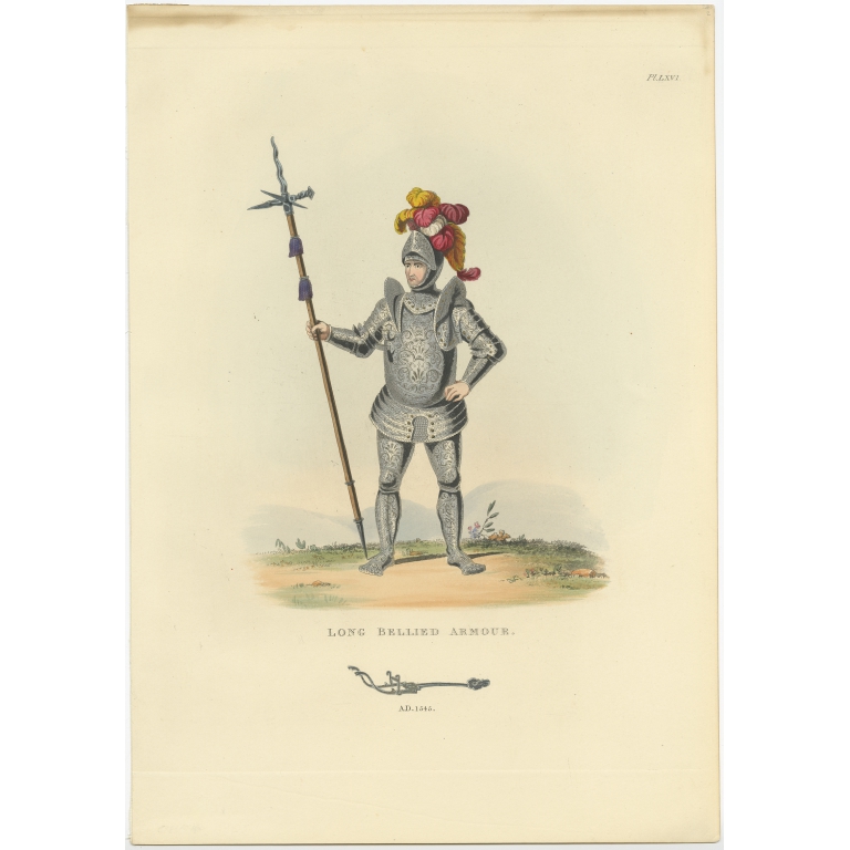 Antique Print of Long-Bellied Armour by Meyrick (1842)