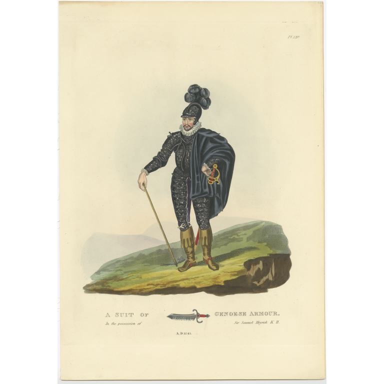 Antique Print of Genoese Armour by Meyrick (1842)