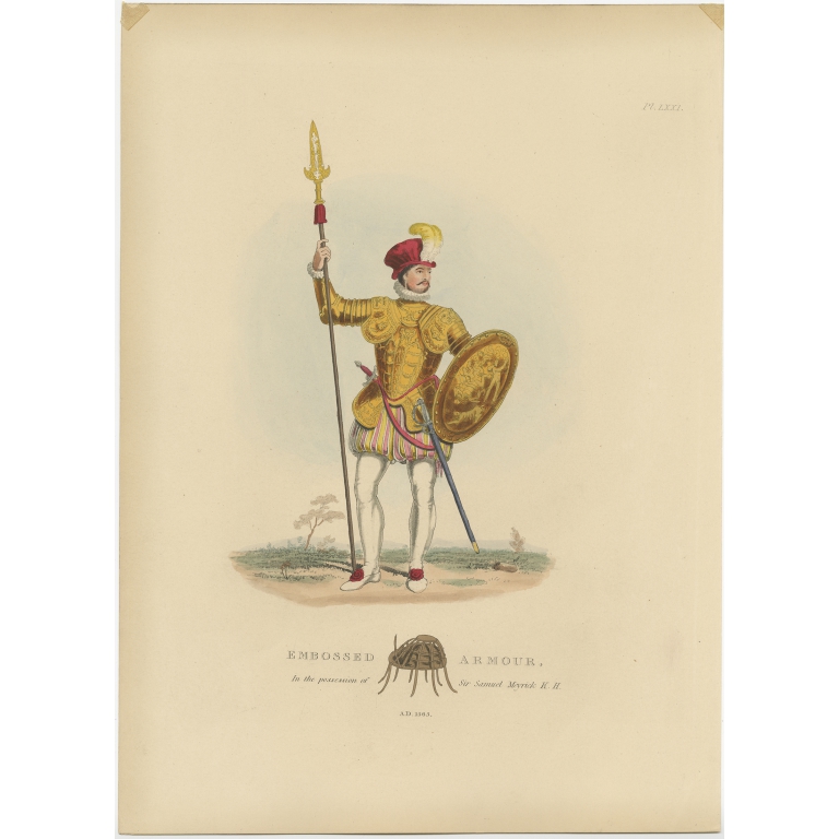 Antique Print of Embossed Armour by Meyrick (1842)