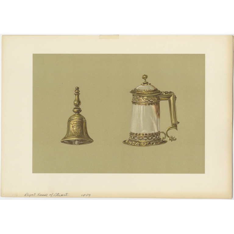 Antique Print of a Handbell and Covered Tankard of Agate by Gibb (1890)
