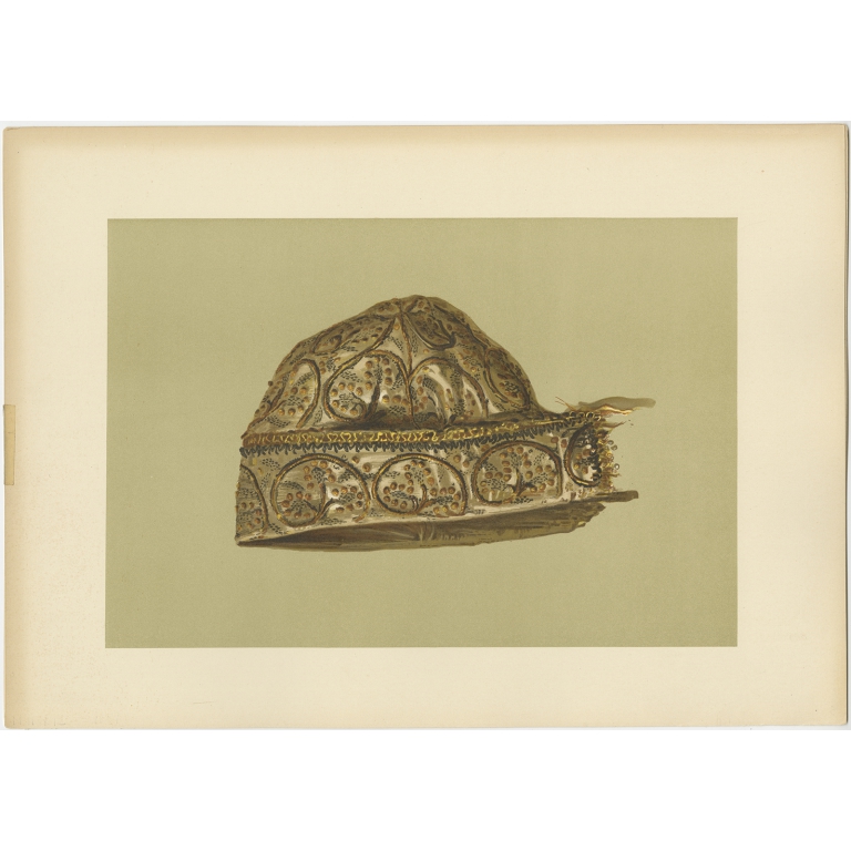 Antique Print of a Cap worked by Queen Mary Stuart by Gibb (1890)