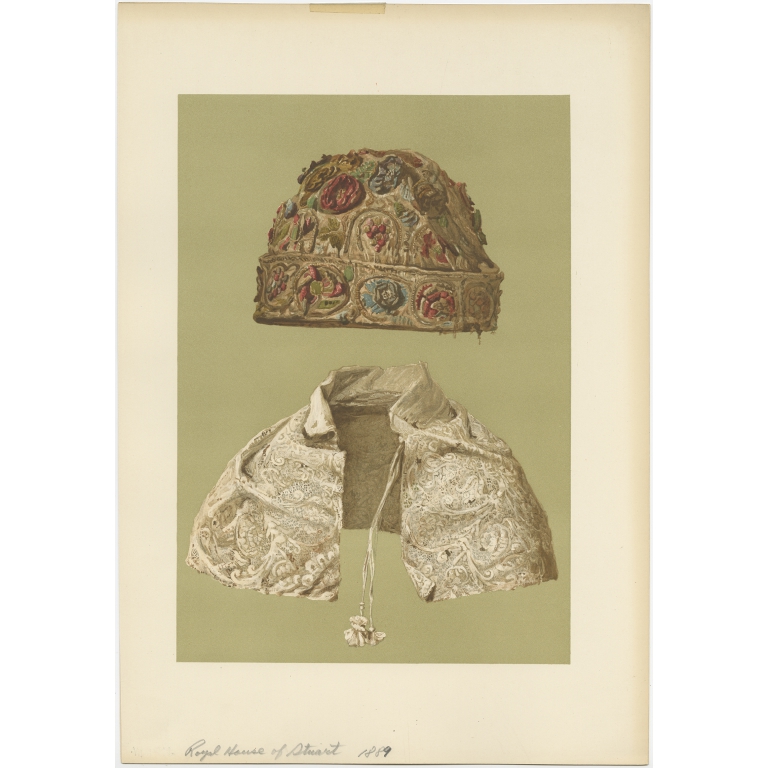 Antique Print of a Cap and Lace Collar by Gibb (1890)