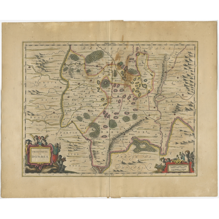 Antique Map of the Region of Lyon by Janssonius (1657)