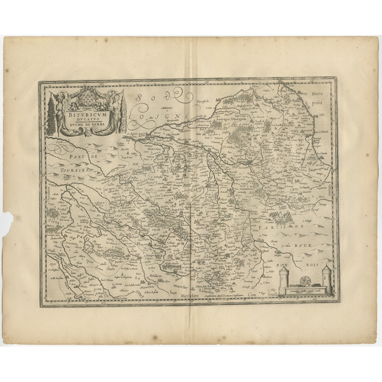 Antique Map of the region of Berry by Janssonius (1657)