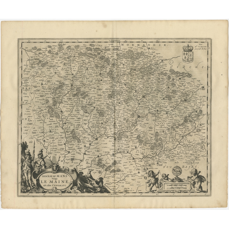 Antique Map of the Maine region by Janssonius (1657)