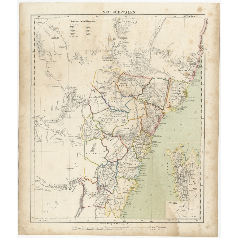 Antique Map of New South Wales by Flemming (c.1850)