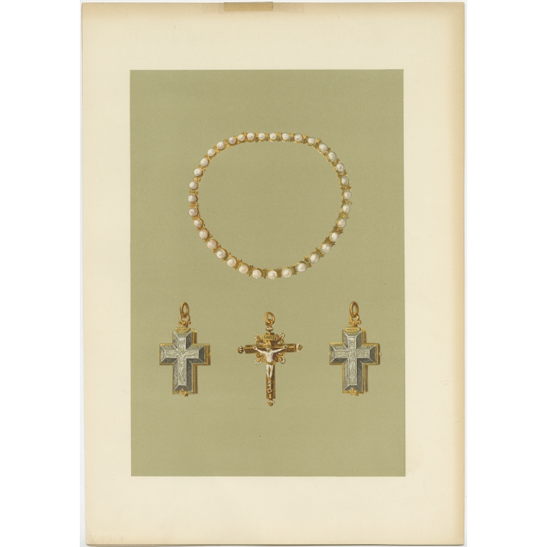 Antique Print of a Pearl Necklace by Gibb (1890)