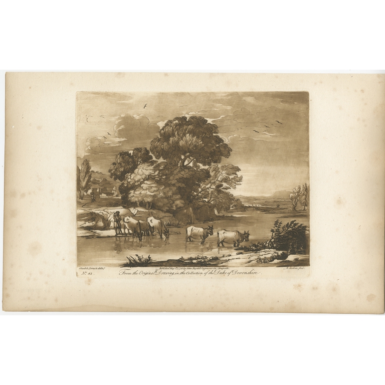 Pl. 83 Antique Print of a Landscape with Cattle by Earlom (1775)