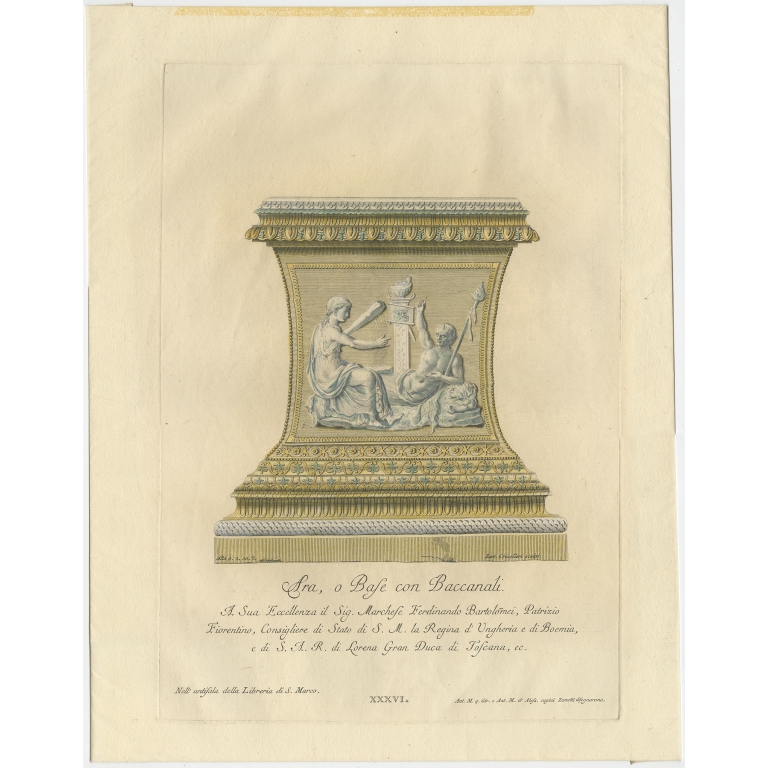 Antique Print of a Bacchic altar by Zanetti (1740)