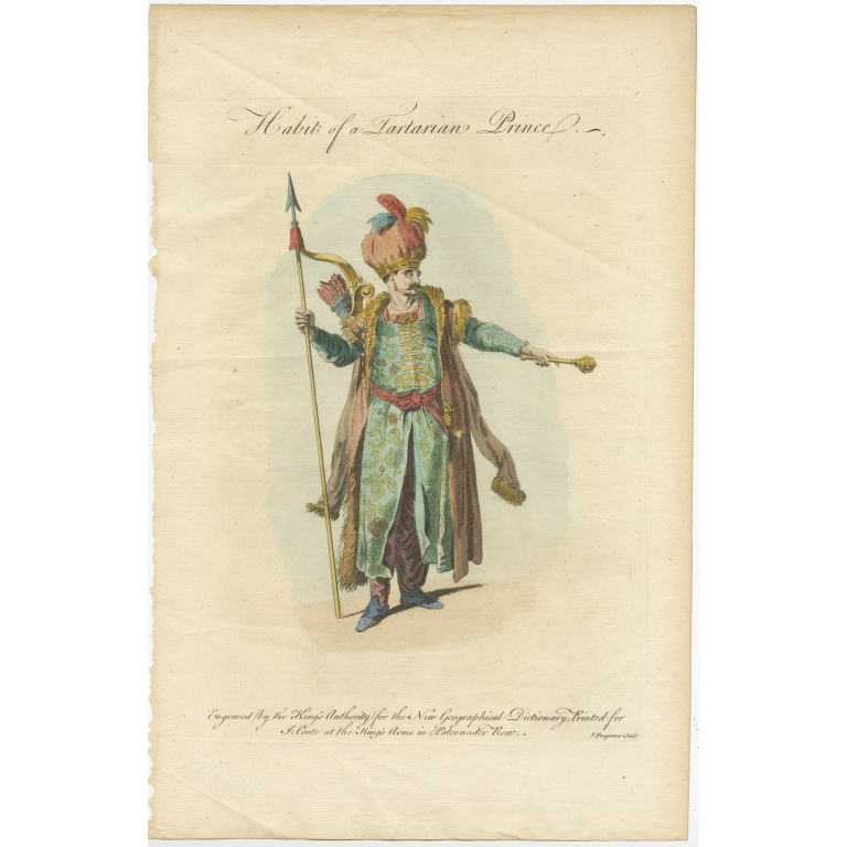 Antique Costume Print of a Tartarian Prince by Coote (1760)