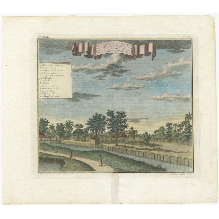 Antique Print of Fort Noordwijk in Batavia by Heydt (1739)