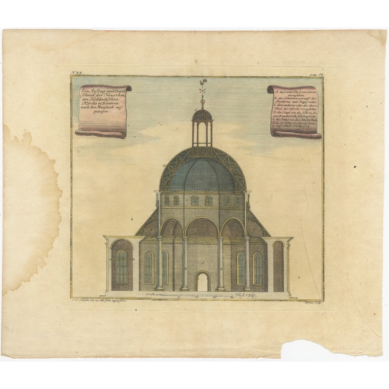 Antique Print of the Dutch Church in Batavia by Heydt (1739)