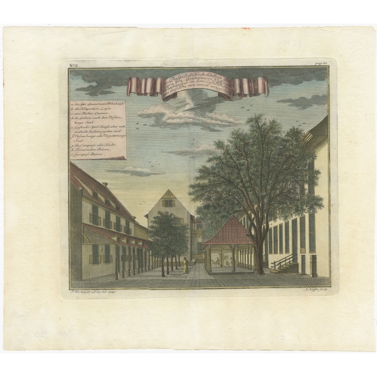 Antique Print of the Governor-General's residence in Batavia by Heydt (1739)