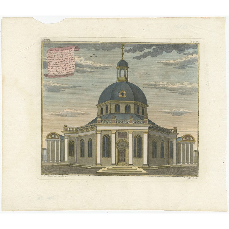 Antique Print of the Dutch Church in Batavia by Heydt (1738)
