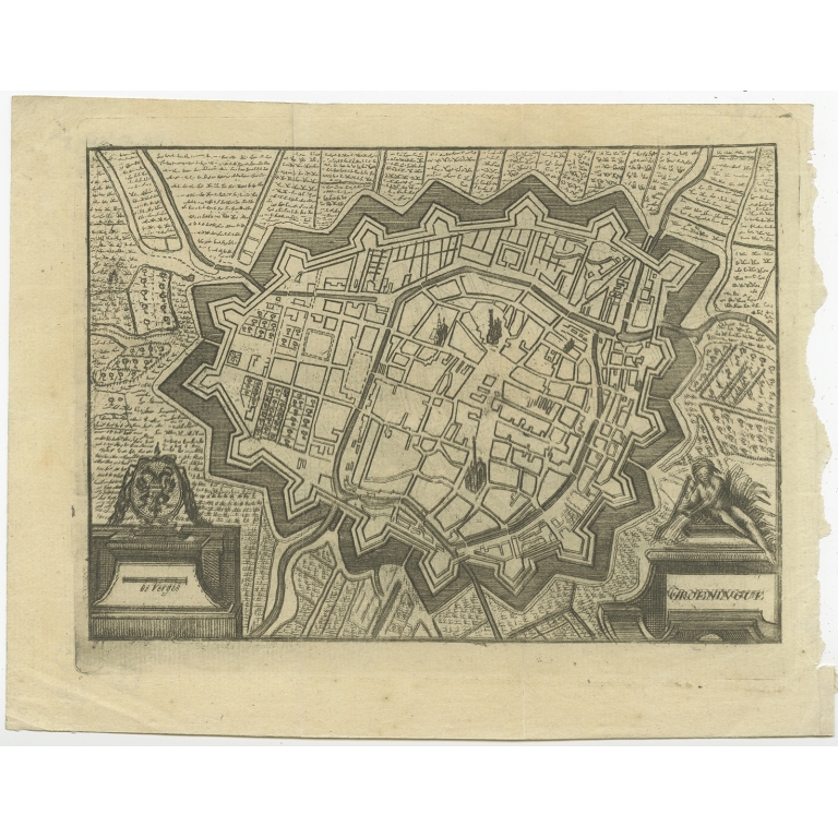 Antique Map of the City of Groningen made after Harrewijn (c.1750)