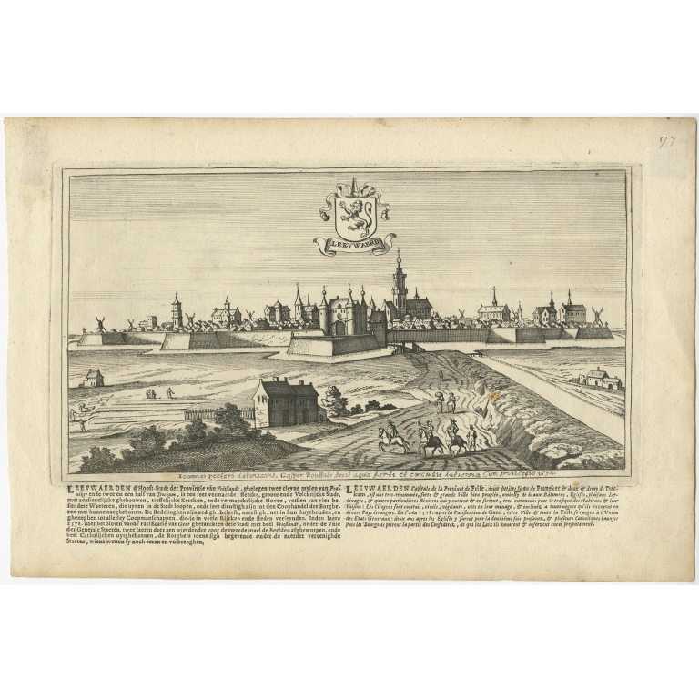 Antique Print of the City of Leeuwarden by Bouttats (1680)