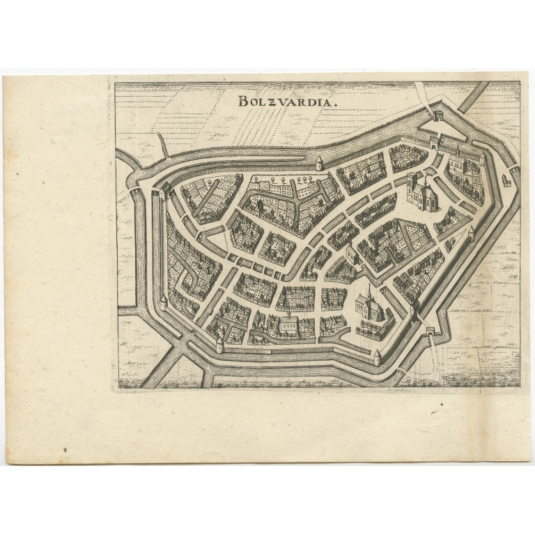 Antique Map of the City of Bolsward by Merian (c.1650)