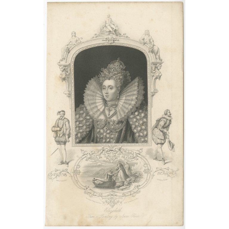 Antique Portrait of Queen Elizabeth I by Tallis (1853)