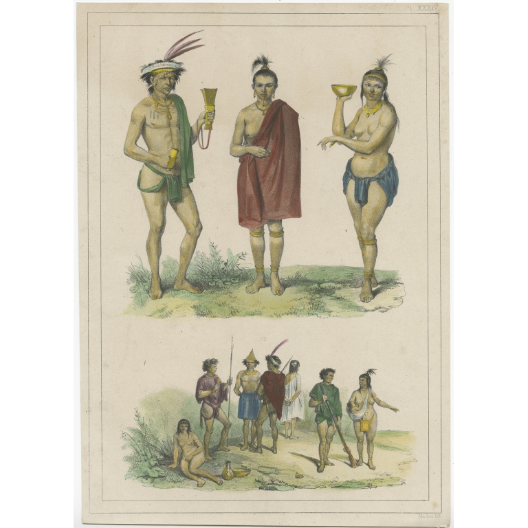 Antique Print of Natives of the Caribbean by Madou (1839)