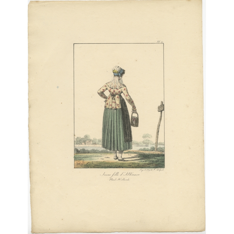 Antique Print of a Young Girl from Alkmaar by Delpech (1819)